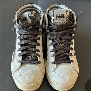 P448 Suede/Snake High-Top Sneakers with Snakeskin Accents